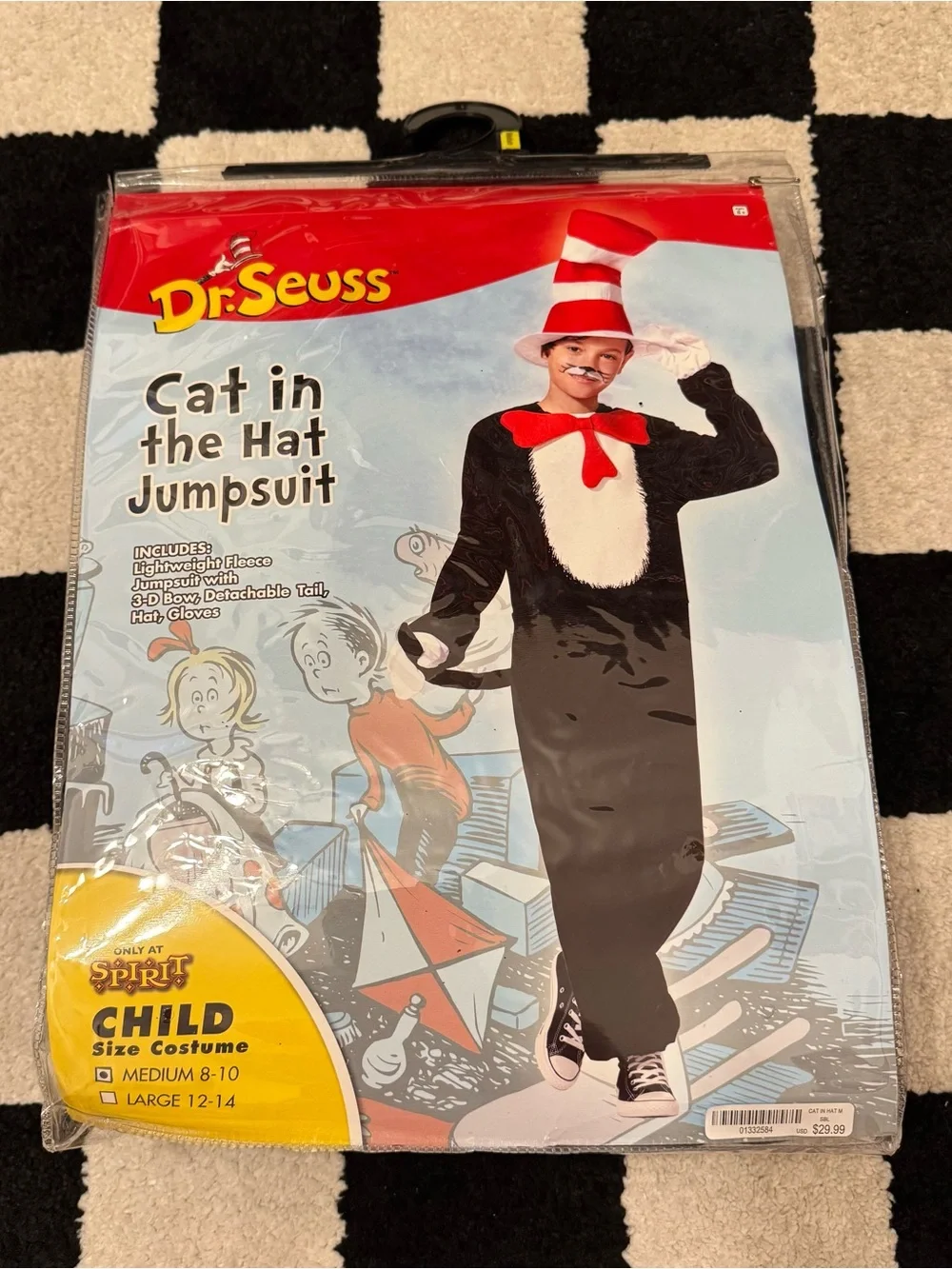 Spirit Halloween Cat in‎ the Hat Costume Jumpsuit Hat Set Kid’s Size Medium